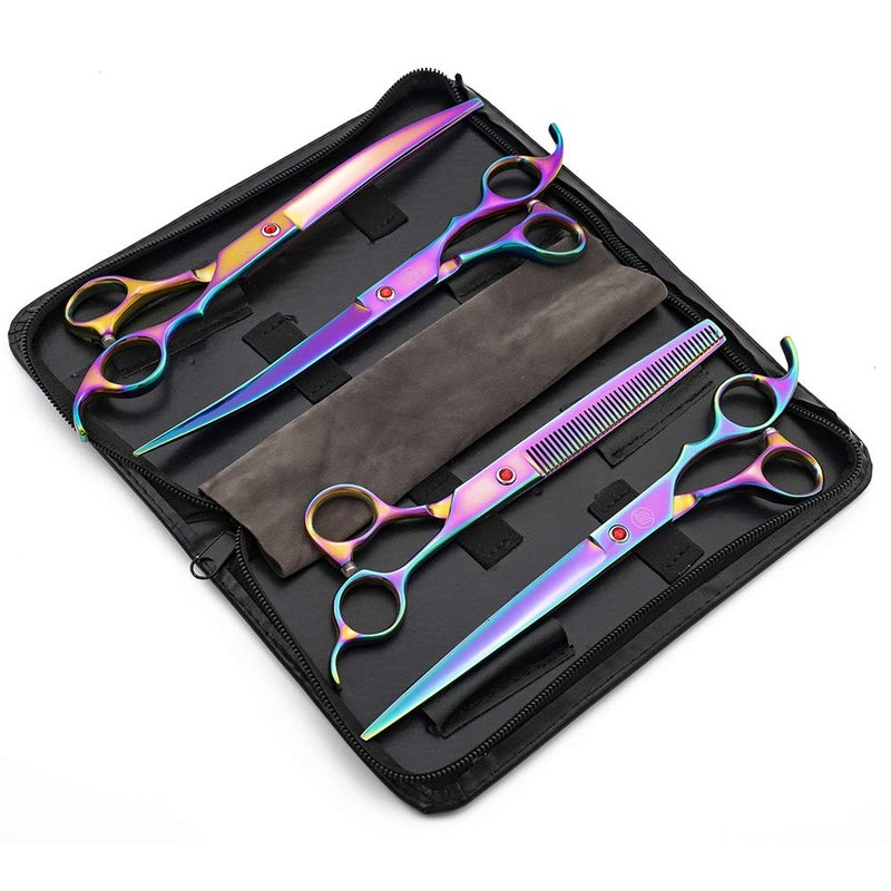 Moontay Professional 8.0" Dog Grooming Scissors Set, 4-pieces Straight, Upward Curved, Downward Curved, Thinning/Blending Shears for Dog, Cat and Pets, JP Stainless Steel, Multicolour - Image 2